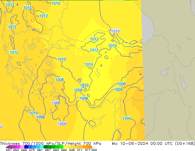 Thck 700-1000 hPa UK-Global lun 10.06.2024 00 UTC