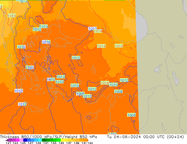 Thck 850-1000 hPa UK-Global mar 04.06.2024 00 UTC