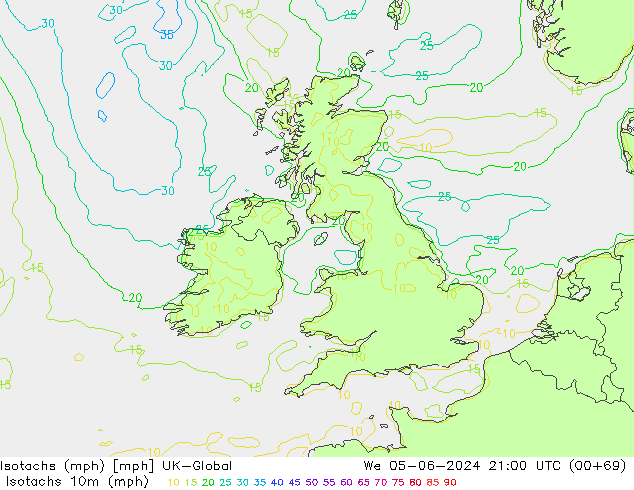 Izotacha (mph) UK-Global śro. 05.06.2024 21 UTC
