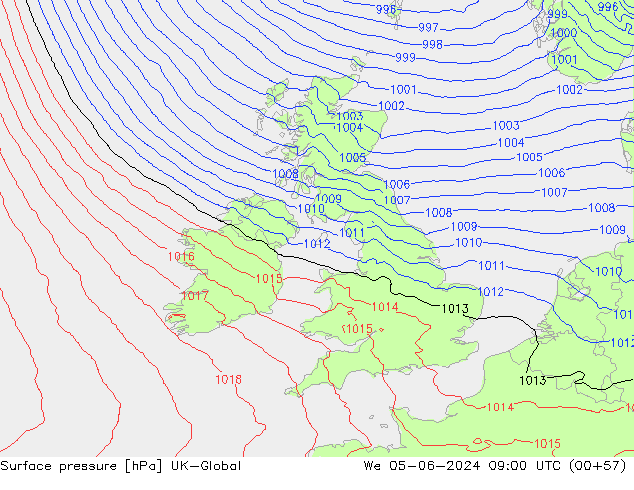 Atmosférický tlak UK-Global St 05.06.2024 09 UTC
