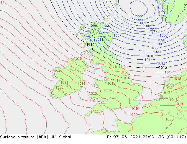 pression de l'air UK-Global ven 07.06.2024 21 UTC