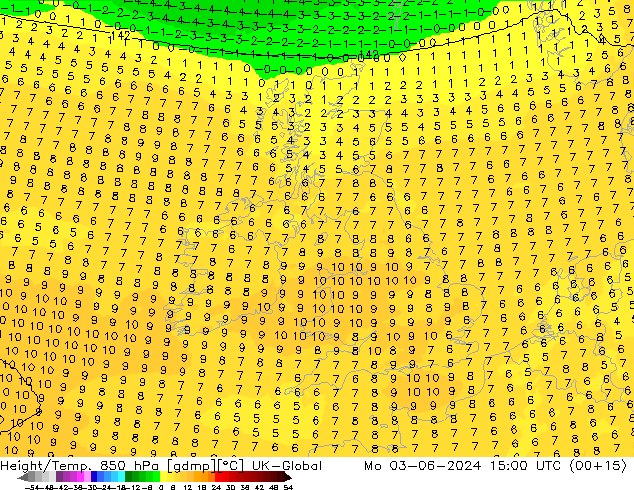 Height/Temp. 850 hPa UK-Global  03.06.2024 15 UTC