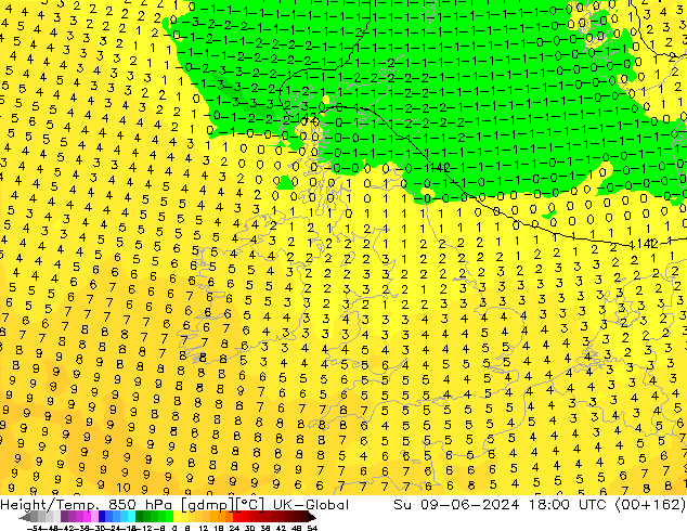 Height/Temp. 850 hPa UK-Global  09.06.2024 18 UTC