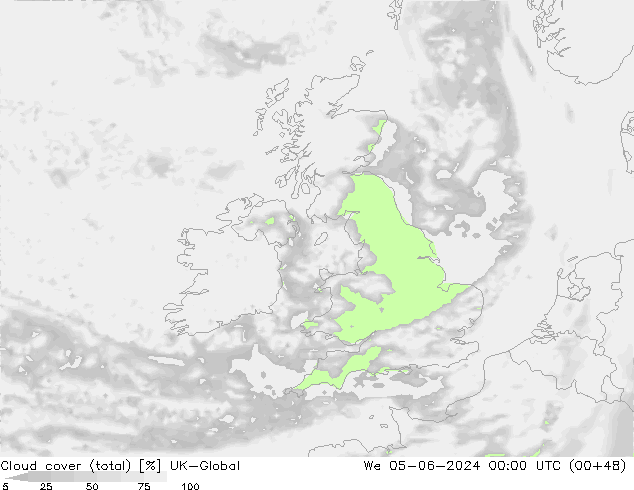 Cloud cover (total) UK-Global We 05.06.2024 00 UTC