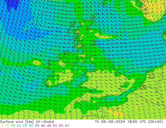 Wind 10 m UK-Global do 06.06.2024 18 UTC