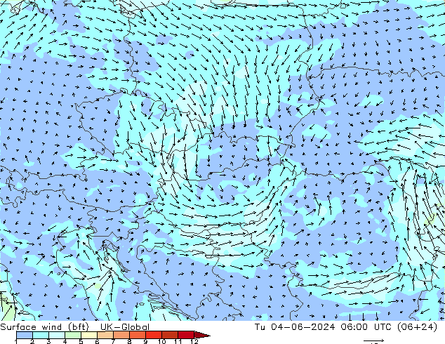 Rüzgar 10 m (bft) UK-Global Sa 04.06.2024 06 UTC