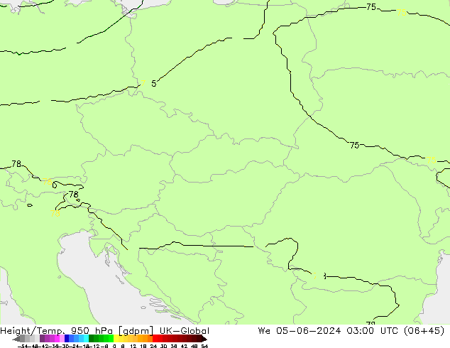 Height/Temp. 950 hPa UK-Global  05.06.2024 03 UTC