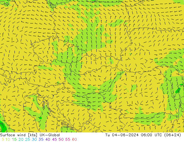 Surface wind UK-Global Tu 04.06.2024 06 UTC