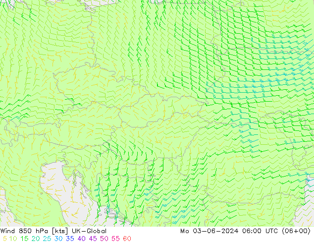 Wind 850 hPa UK-Global Mo 03.06.2024 06 UTC