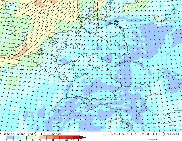 wiatr 10 m (bft) UK-Global wto. 04.06.2024 15 UTC