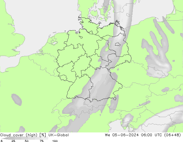 Nuages (élevé) UK-Global mer 05.06.2024 06 UTC