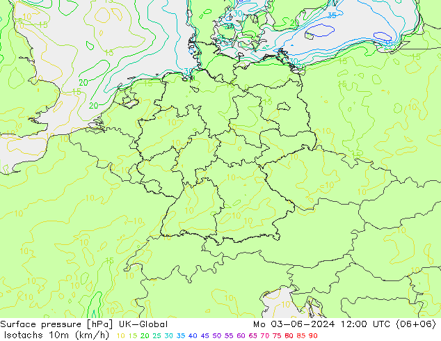 Isotachs (kph) UK-Global Mo 03.06.2024 12 UTC