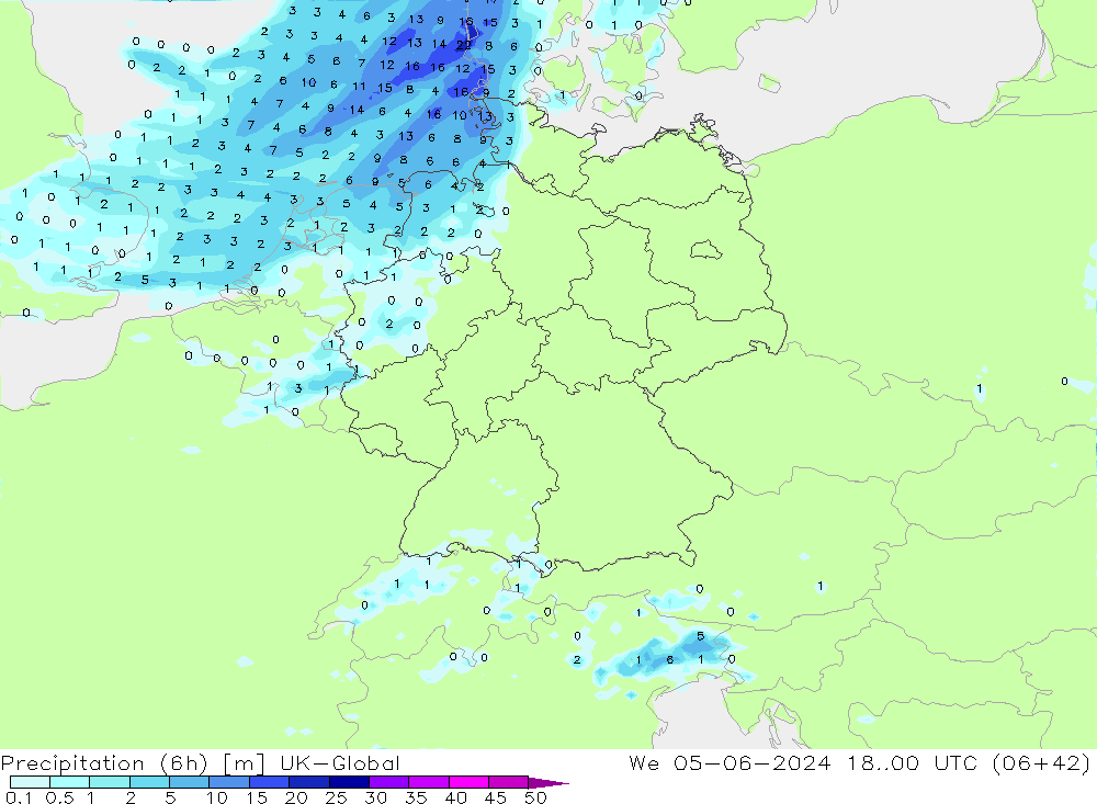 Yağış (6h) UK-Global Çar 05.06.2024 00 UTC