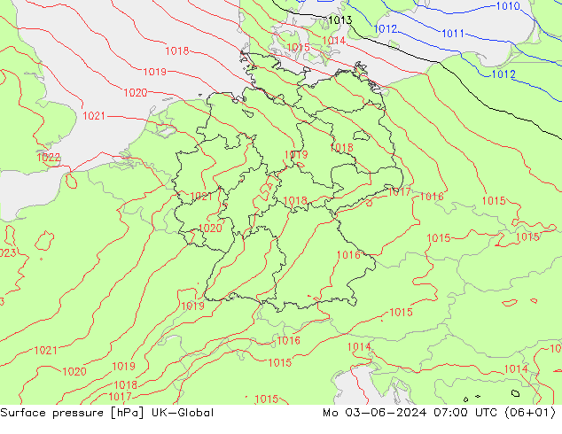 pression de l'air UK-Global lun 03.06.2024 07 UTC