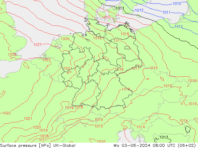 Presión superficial UK-Global lun 03.06.2024 08 UTC