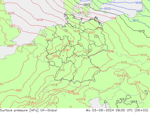 Atmosférický tlak UK-Global Po 03.06.2024 09 UTC