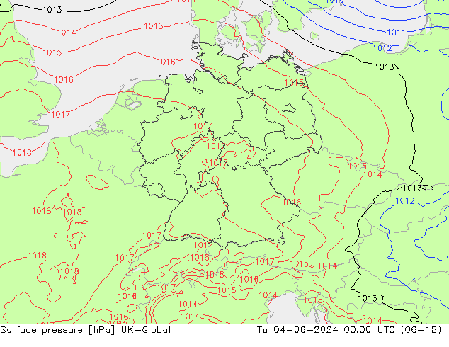 Atmosférický tlak UK-Global Út 04.06.2024 00 UTC