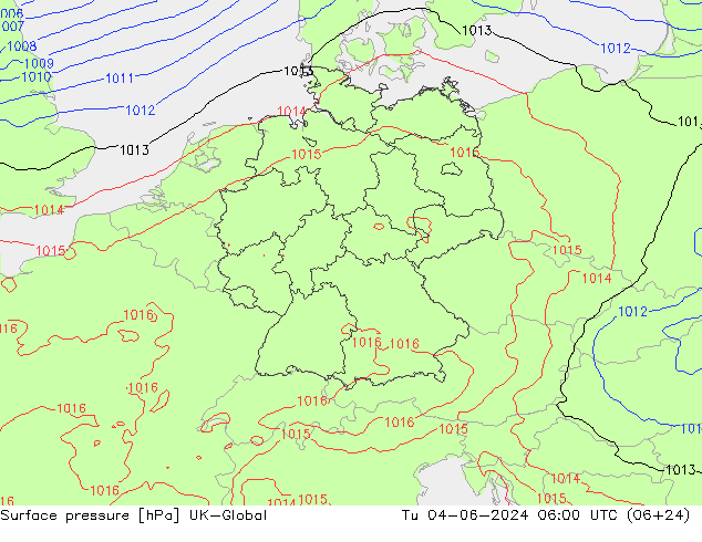 Pressione al suolo UK-Global mar 04.06.2024 06 UTC