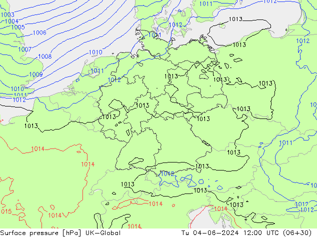 Surface pressure UK-Global Tu 04.06.2024 12 UTC