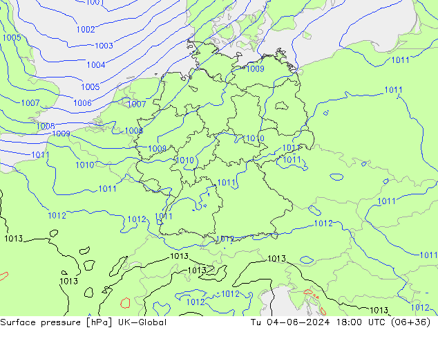 Surface pressure UK-Global Tu 04.06.2024 18 UTC