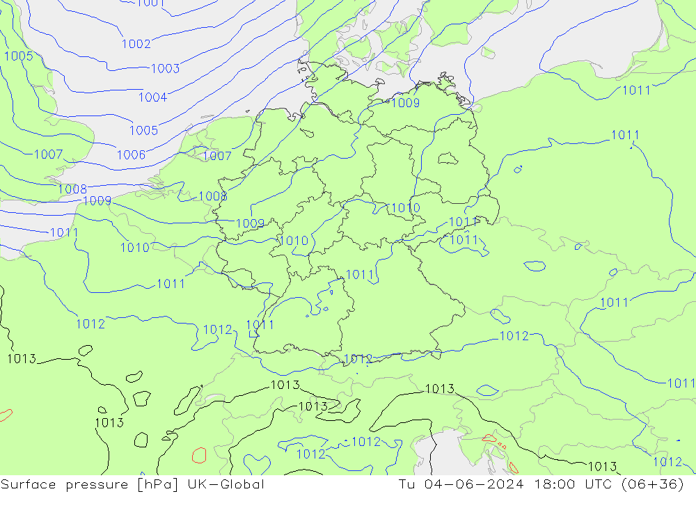 Pressione al suolo UK-Global mar 04.06.2024 18 UTC