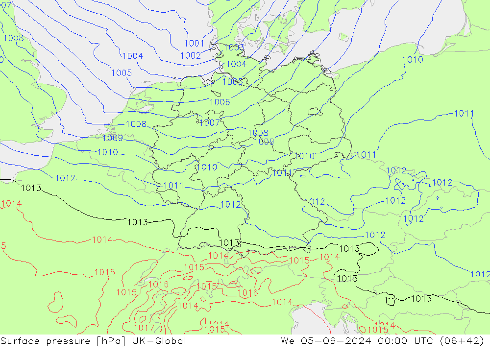 pressão do solo UK-Global Qua 05.06.2024 00 UTC