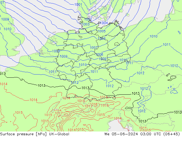 Presión superficial UK-Global mié 05.06.2024 03 UTC