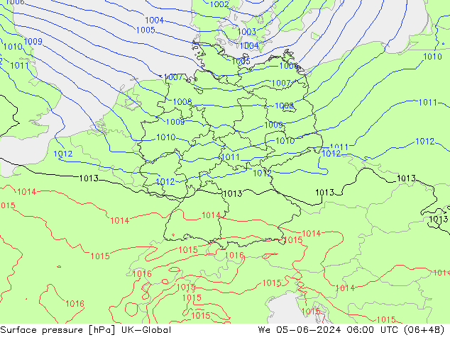 Atmosférický tlak UK-Global St 05.06.2024 06 UTC