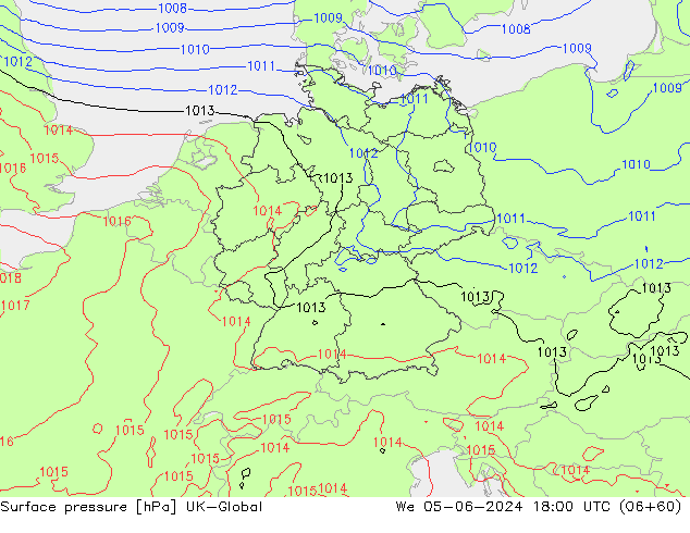 Atmosférický tlak UK-Global St 05.06.2024 18 UTC