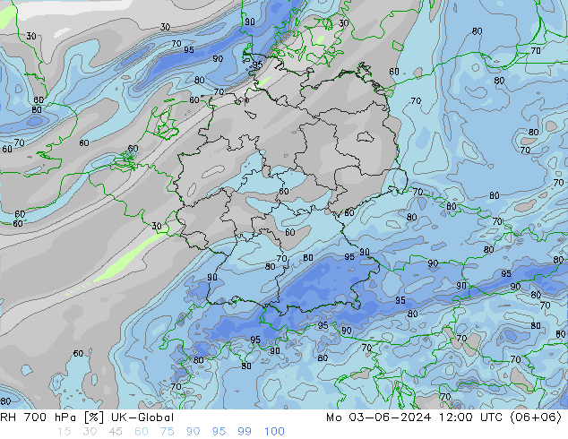 RH 700 hPa UK-Global Mo 03.06.2024 12 UTC