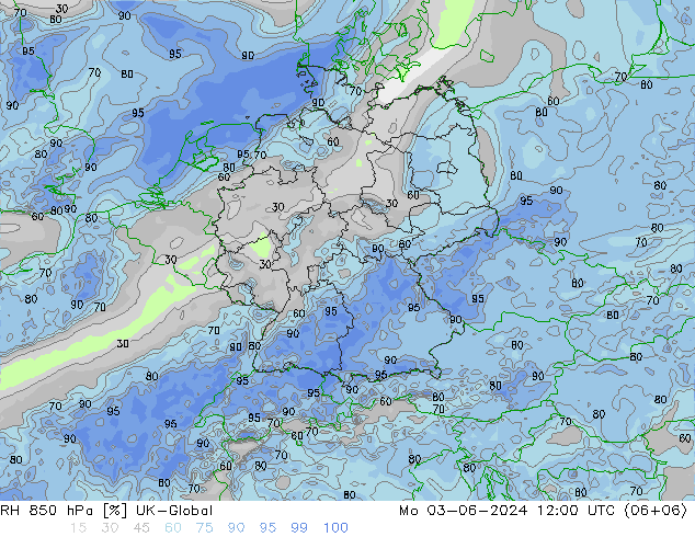 RH 850 hPa UK-Global Seg 03.06.2024 12 UTC