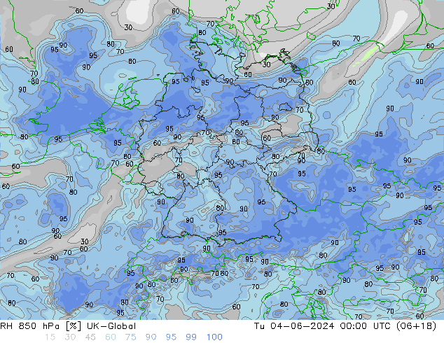 RH 850 гПа UK-Global вт 04.06.2024 00 UTC