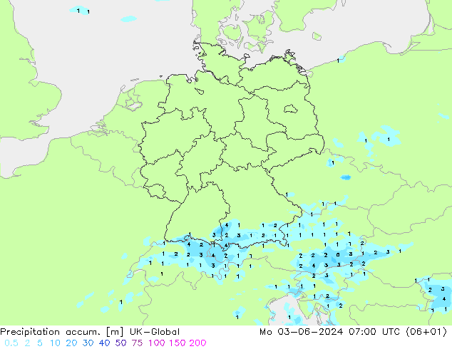 Precipitation accum. UK-Global Seg 03.06.2024 07 UTC