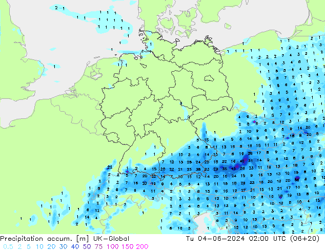 Precipitation accum. UK-Global  04.06.2024 02 UTC