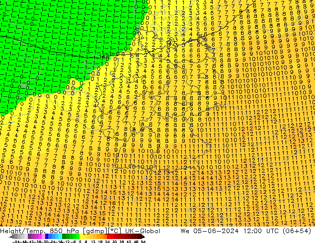 Yükseklik/Sıc. 850 hPa UK-Global Çar 05.06.2024 12 UTC