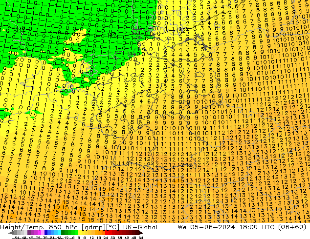 Height/Temp. 850 hPa UK-Global We 05.06.2024 18 UTC