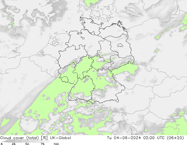 Cloud cover (total) UK-Global Tu 04.06.2024 02 UTC