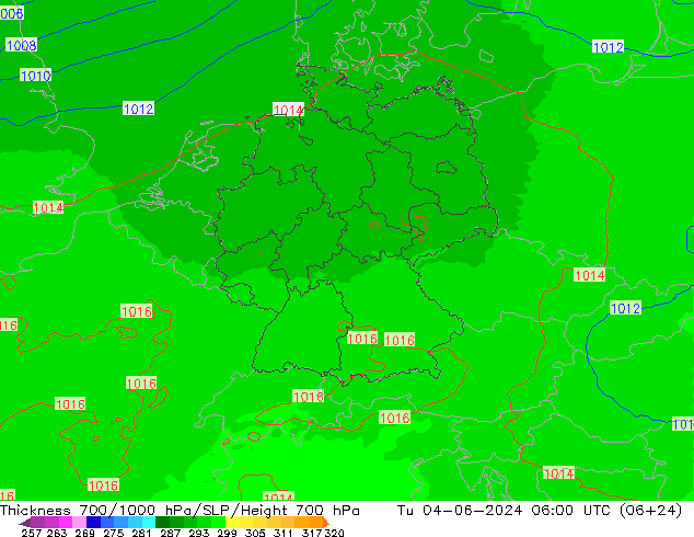 Thck 700-1000 hPa UK-Global Tu 04.06.2024 06 UTC