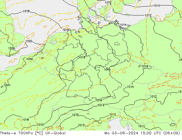 Theta-e 700hPa UK-Global Mo 03.06.2024 15 UTC