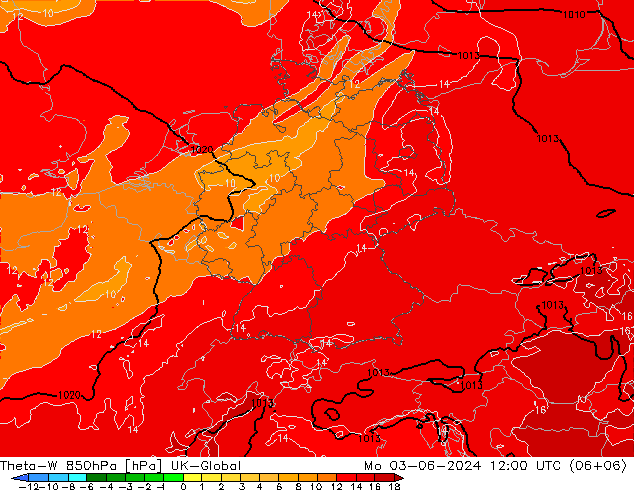 Theta-W 850hPa UK-Global Mo 03.06.2024 12 UTC
