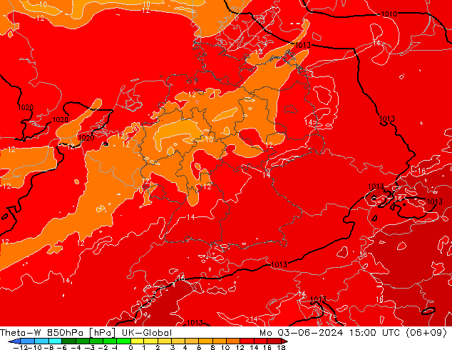 Theta-W 850hPa UK-Global Mo 03.06.2024 15 UTC
