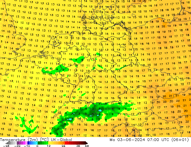 température (2m) UK-Global lun 03.06.2024 07 UTC