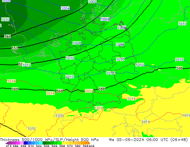 Thck 500-1000hPa UK-Global mer 05.06.2024 06 UTC