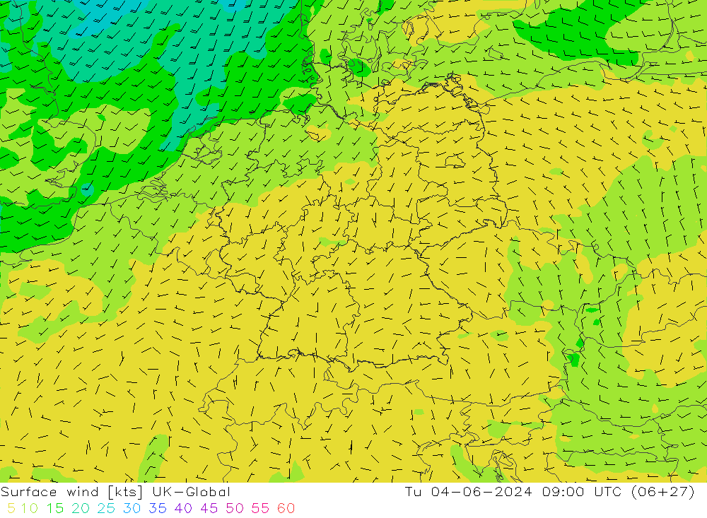 Vento 10 m UK-Global Ter 04.06.2024 09 UTC