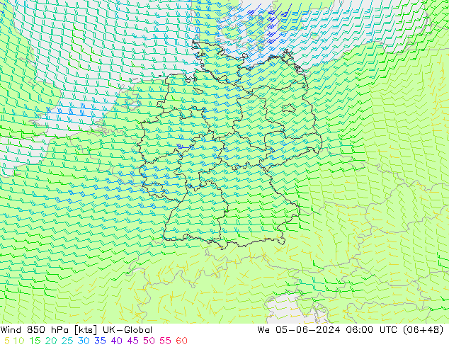 Viento 850 hPa UK-Global mié 05.06.2024 06 UTC