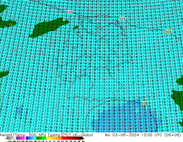 Height/Temp. 500 hPa UK-Global Mo 03.06.2024 12 UTC