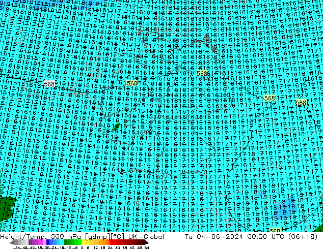 Height/Temp. 500 hPa UK-Global Di 04.06.2024 00 UTC