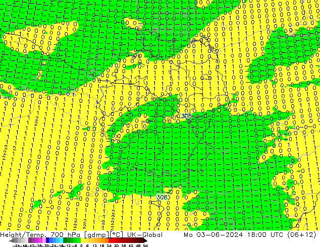 Height/Temp. 700 hPa UK-Global pon. 03.06.2024 18 UTC