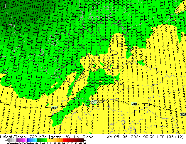 Hoogte/Temp. 700 hPa UK-Global wo 05.06.2024 00 UTC