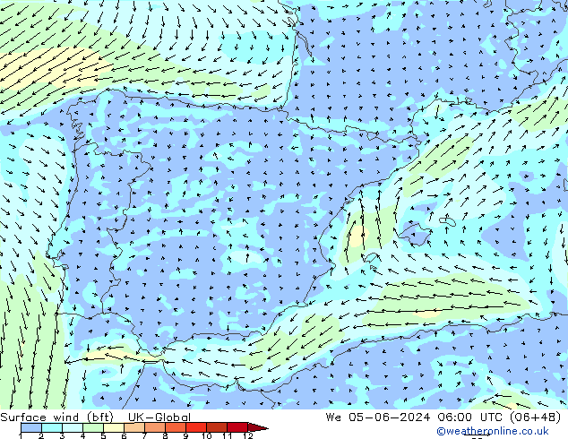 Rüzgar 10 m (bft) UK-Global Çar 05.06.2024 06 UTC